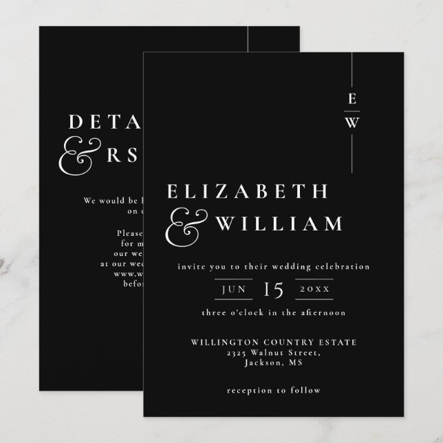 Invitation Code QR de mariage à monogramme moderne noir et bl (Devant / Derrière)