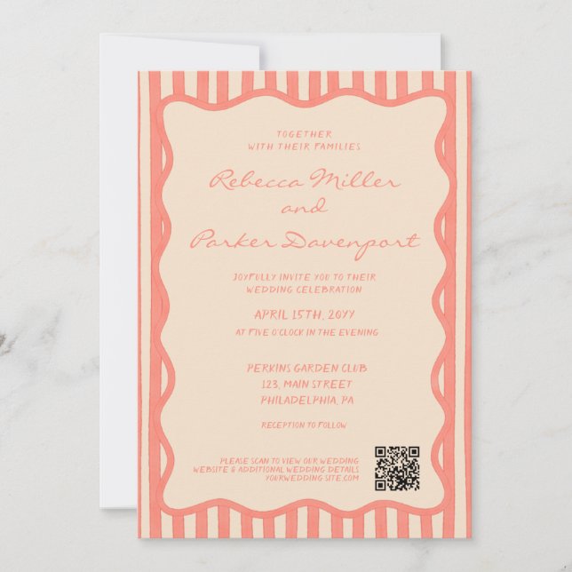 Invitation Code QR de mariage à rayures peintes fantaisistes (Devant)