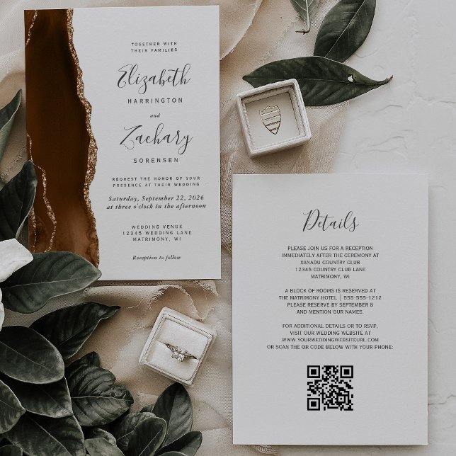 Invitation Code QR de mariage Agate Brun Mocha doré (Créateur téléchargé)