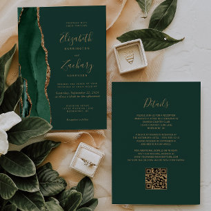 Invitation Code QR de mariage Agate dorée verte émeraude