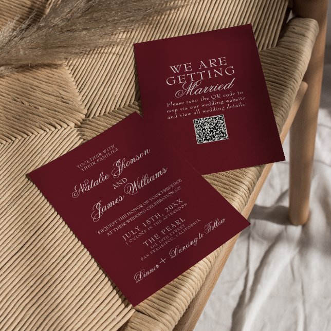 Invitation Code QR de mariage argent ancien de luxe de Bourgo (Créateur téléchargé)
