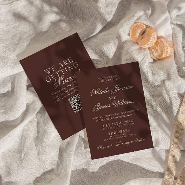 Invitation Code QR de mariage au chocolat marron élégant à l' (Créateur téléchargé)