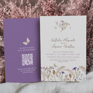 Invitation Code QR de mariage automnal aquarelle de graminées