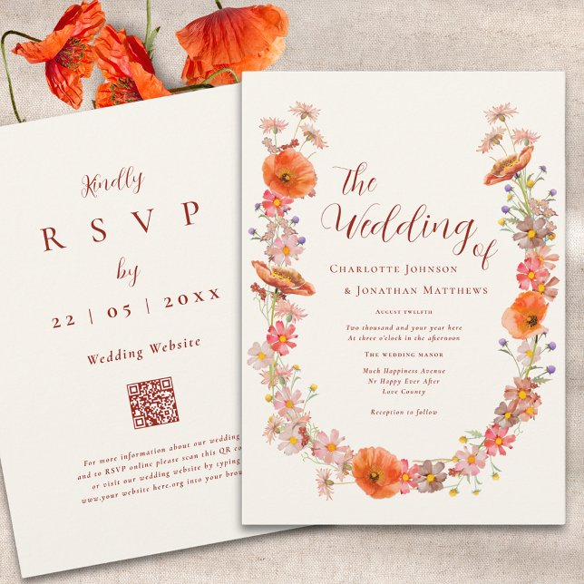 Invitation Code QR de mariage automnal bohème aux fleurs sauv (Boho wildflower fall wedding qr code invitation )