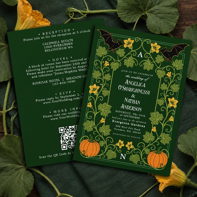 Invitation Code QR de mariage automnal floral Chauve-Souris g (Créateur téléchargé)