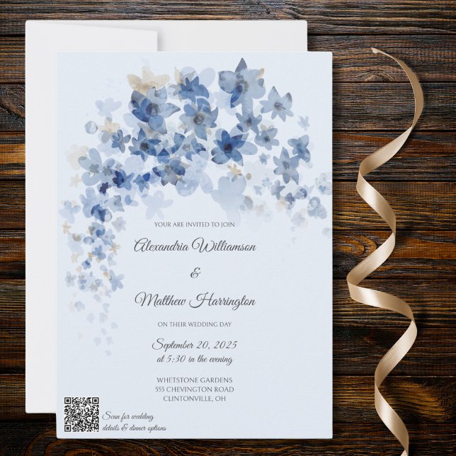Invitation Code QR de mariage aux fleurs bleues en cascade (Créateur téléchargé)