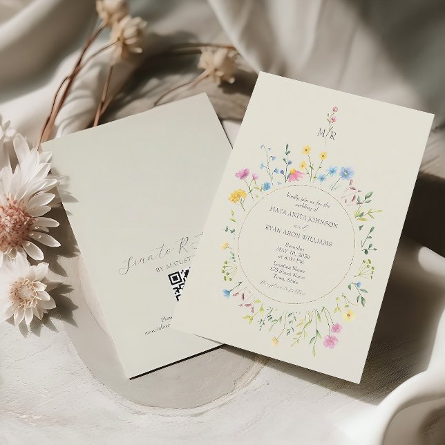 Invitation Code QR de mariage aux fleurs sauvages Boho (Créateur téléchargé)