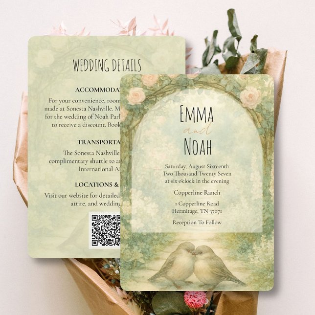Invitation Code QR de mariage aux roses roses anglaises de st (Créateur téléchargé)