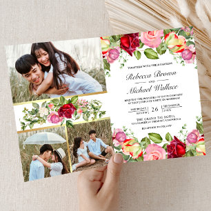 Invitation Code QR de mariage aux roses rouges roses romantiq