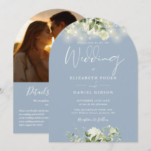 Invitation Code QR de mariage avec arche de photos en bleu po