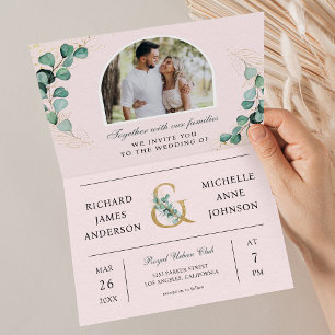 Invitation Code QR de mariage avec arche en eucalyptus rose b