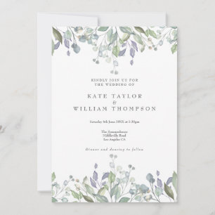 Invitation Code QR de mariage avec feuillage de sauge florale