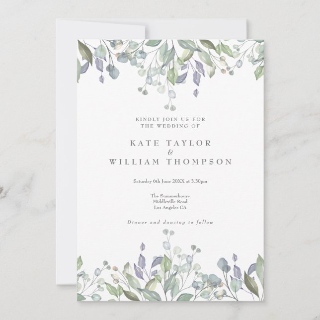 Invitation Code QR de mariage avec feuillage de sauge florale (Devant)