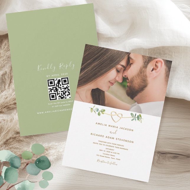 Invitation Code QR de mariage avec photo de verdure (Créateur téléchargé)