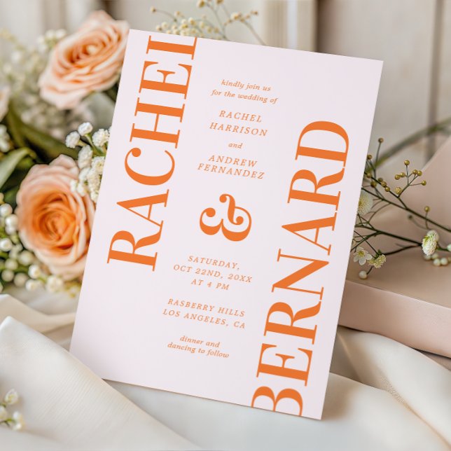 Invitation Code QR de mariage avec une typographie rose et or (Créateur téléchargé)