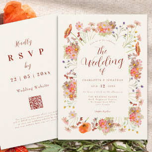 Invitation Code QR de mariage bohème aux fleurs sauvages