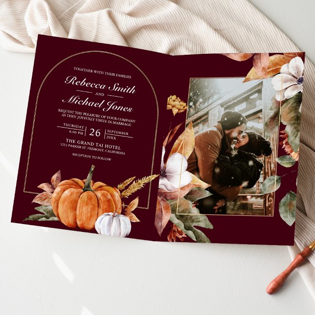 Invitation Code QR de mariage bordeaux pour photo de citrouil (Créateur téléchargé)