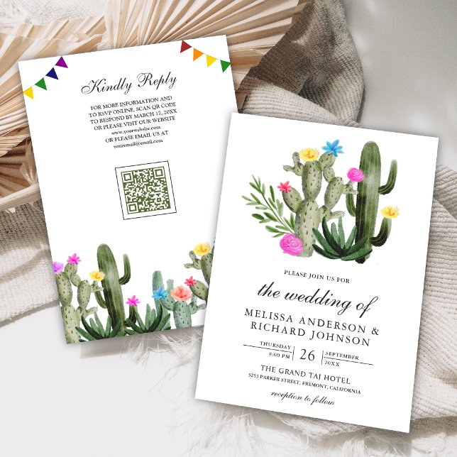 Invitation Code QR de mariage Cactus Floral Fiesta Mexicaine (Créateur téléchargé)