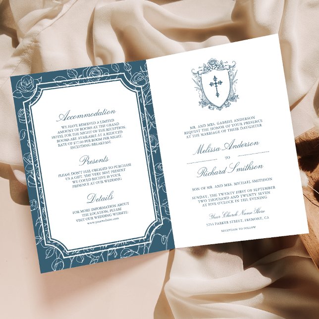 Invitation Code QR de mariage catholique bleu poussiéreux vic (Créateur téléchargé)