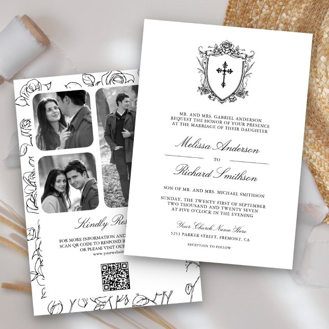 Invitation Code QR de mariage catholique noir et blanc victor (Créateur téléchargé)