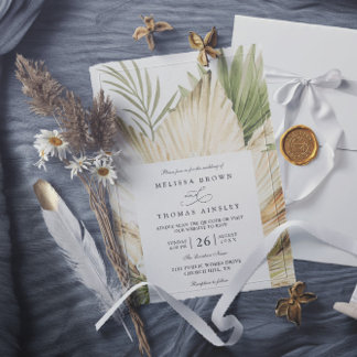 Invitation Code QR de mariage chic bouquet boho d'herbe des P