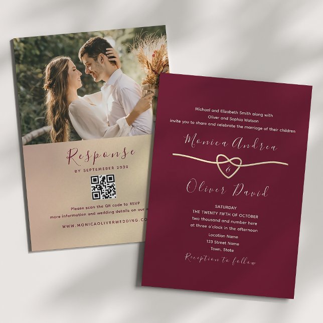 Invitation Code QR de mariage chic romantique bordeaux (Créateur téléchargé)