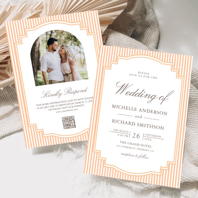 Invitation Code QR de mariage classique orange rayé (Créateur téléchargé)