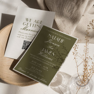 Invitation Code QR de mariage classique vert olive de vieille