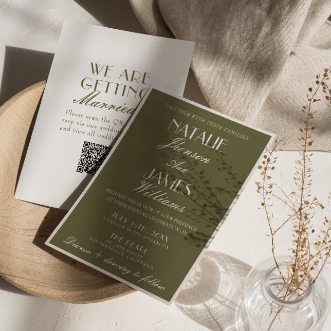 Invitation Code QR de mariage classique vert olive de vieille (Créateur téléchargé)