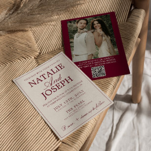 Invitation Code QR de mariage Crème de Bourgogne Vieille Fort