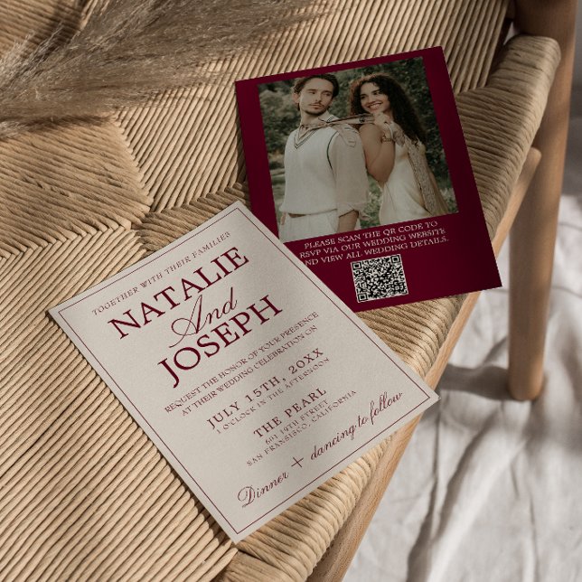 Invitation Code QR de mariage Crème de Bourgogne Vieille Fort (Créateur téléchargé)