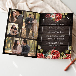 Invitation Code QR de mariage de cadre floral de roses rouges