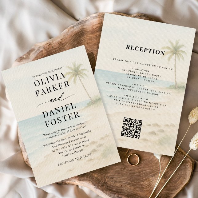 Invitation Code QR de mariage de destination de plage tropica (Créateur téléchargé)