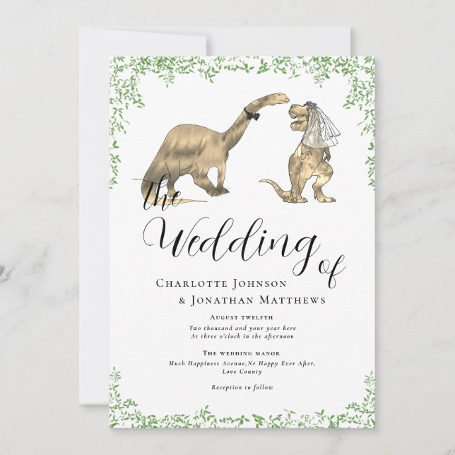 Invitation Code QR de mariage de dinosaure drôle (Devant)