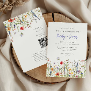 Invitation Code QR de mariage de fleurs sauvages de printemps