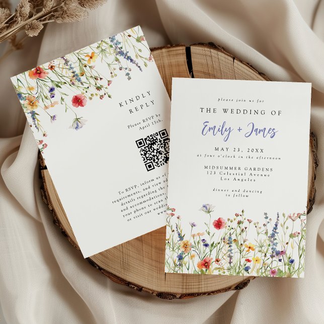 Invitation Code QR de mariage de fleurs sauvages de printemps (Créateur téléchargé)