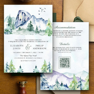 Invitation Code QR de mariage de forêt de pins de montagne ru