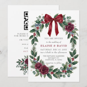 Invitation Code QR de mariage de Noël floral ruban rouge hive