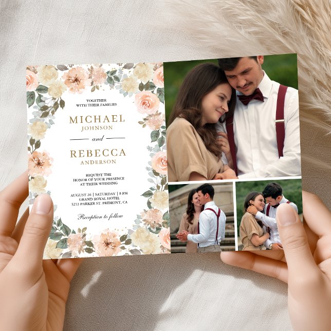 Invitation Code QR de mariage de photo florale pêche poussiér (Créateur téléchargé)