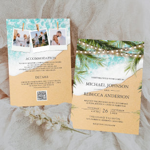 Invitation Code QR de mariage de plage tropicale avec lumière