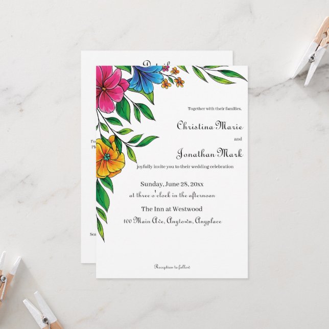 Invitation Code QR de mariage de printemps-été Fleur Brillant (Devant/Arrière en situation)