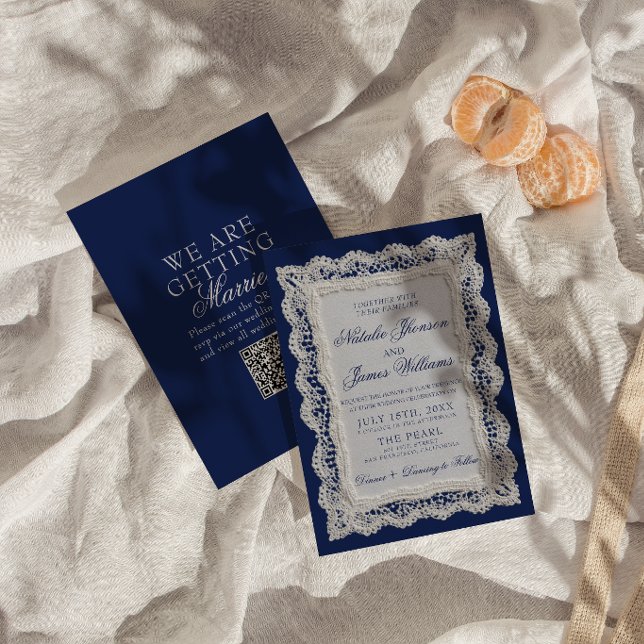 Invitation Code QR de mariage dentelle bleu royale Old Money  (Créateur téléchargé)