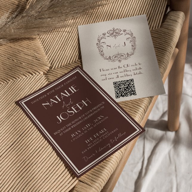 Invitation Code QR de mariage élégant au chocolat brun et à l (Créateur téléchargé)