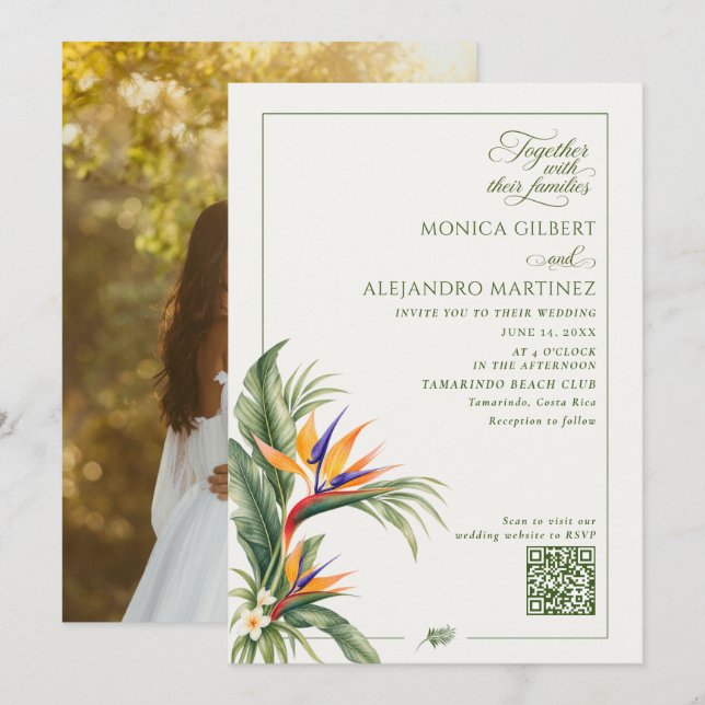 Invitation Code QR de mariage élégant de destination Photo  (Devant / Derrière)