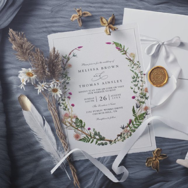 Invitation Code QR de mariage élégant et chic avec des fleurs (Créateur téléchargé)