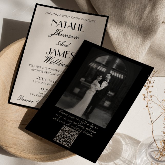 Invitation Code QR de mariage élégant noir blanc argenté (Créateur téléchargé)