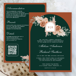 Invitation Code QR de mariage émeraude Pampas floral terracot