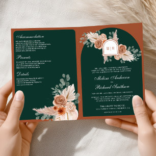 Invitation Code QR de mariage émeraude Pampas floral terracot