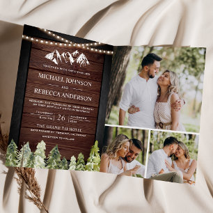 Invitation Code QR de mariage en bois rustique de montagne fo