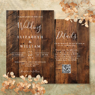 Invitation Code QR de mariage en bois rustique moderne de gra